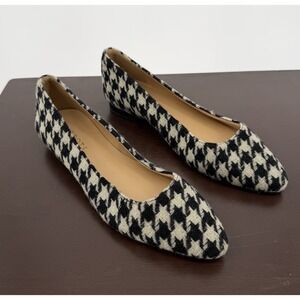 Talbots Houndstooth Flats Sz 7 Black & White Cloth Leather Sole Holiday Career